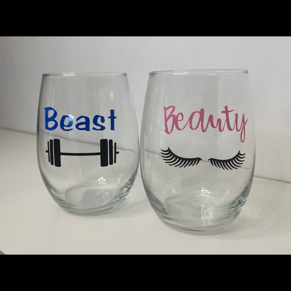 Stemless 20.5 Oz Beauty & Beast Wine Glasses